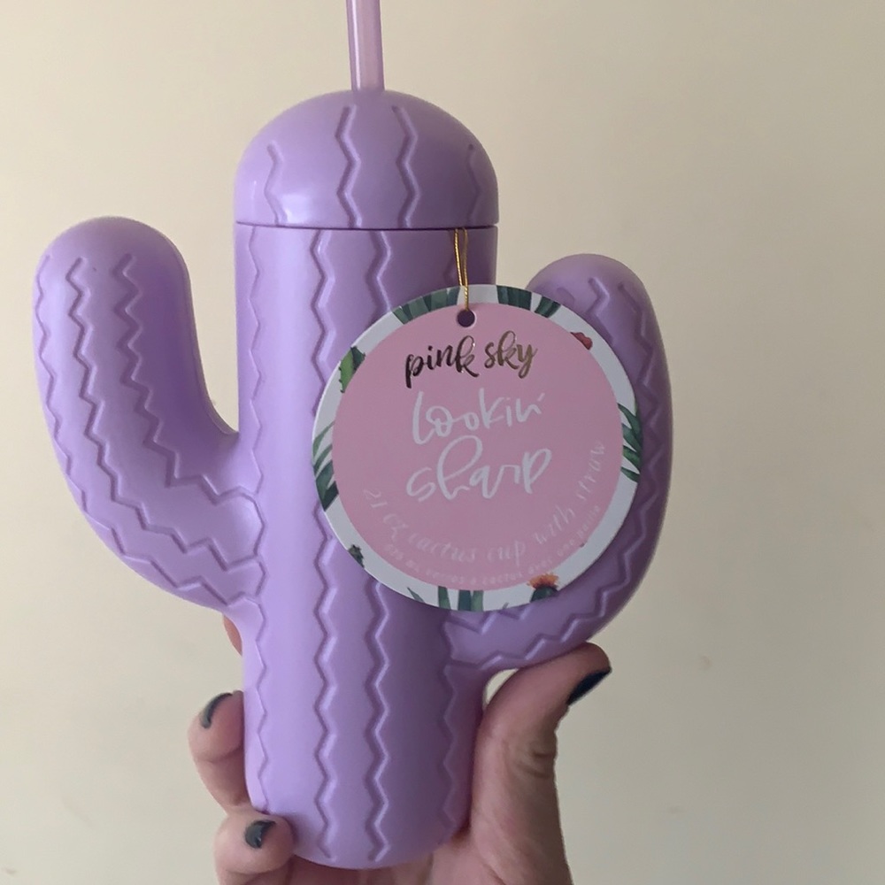 Pink sky cactus cup with straw
